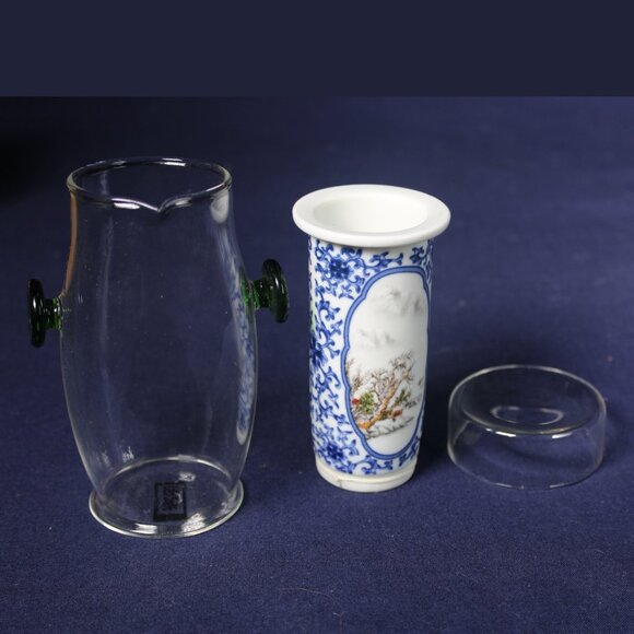 Three Piece Unused Glass & Ceramic Tea Infuser with Landscape Scenes and Glass T - Picture 2 of 8
